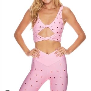 Beach Riot Pink Heart Print Sports Bra And Legging Set! Size S Top Size XS Pant